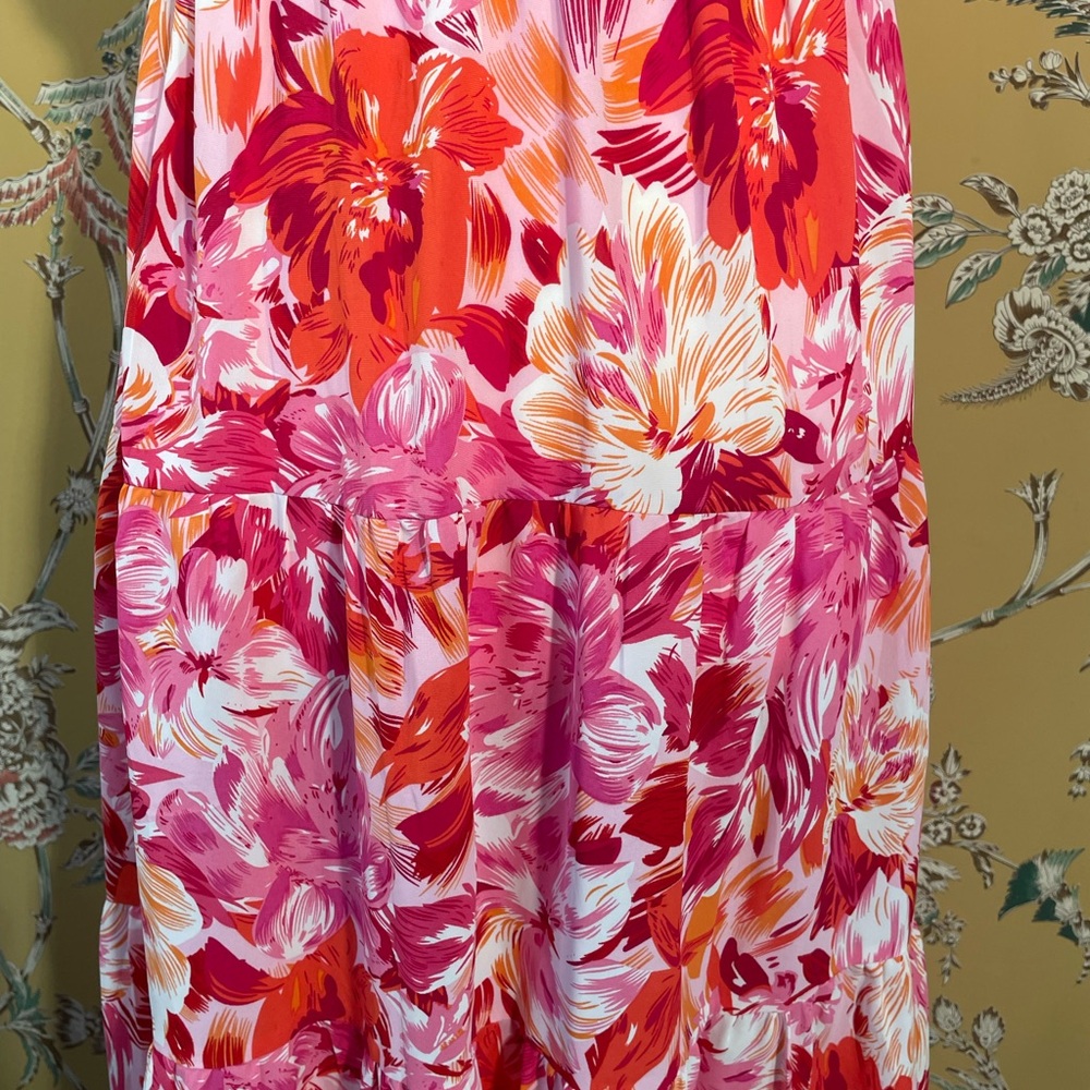 Dress A-Line Fit and Flare Red and Pink‎ Floral Size Medium - Picture 4 of 7